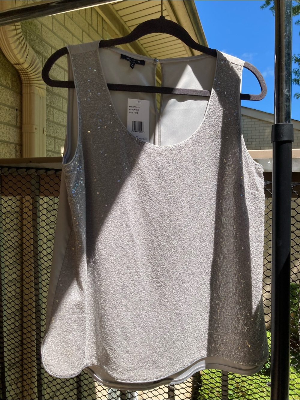 Lafayette 148 100% Silk Gray Silver Sequin Tank Top Sleeveless Blouse - Picture 4 of 16